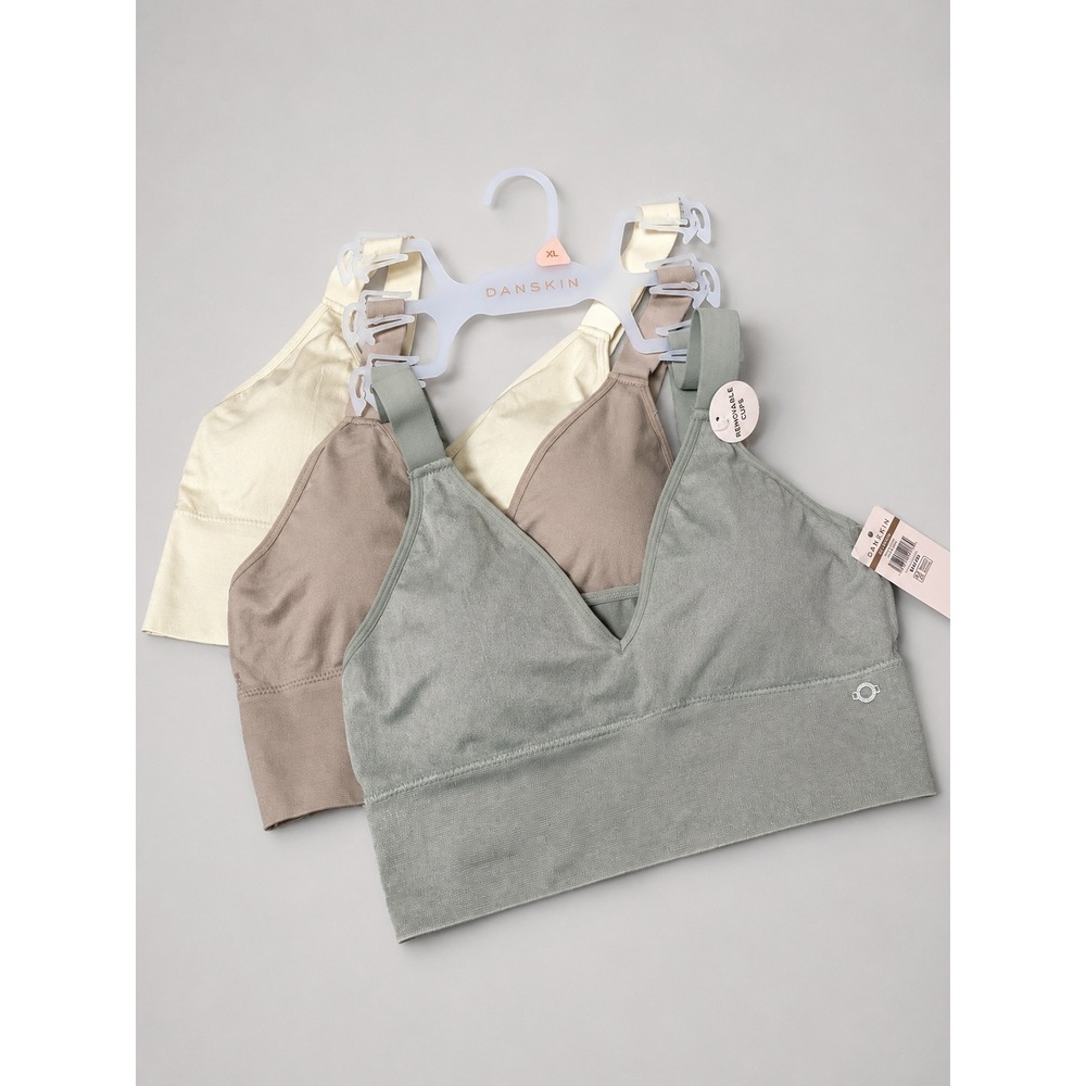 Danskin Wireless Removeable Cup Bra 3pk Set Sz XL Neutral V-neck Wide Straps NWT